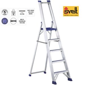 Scala in Alluminio con Parapetto SVELT Gancio di Sicurezza e Cinghie Antiapertura modello REGINA